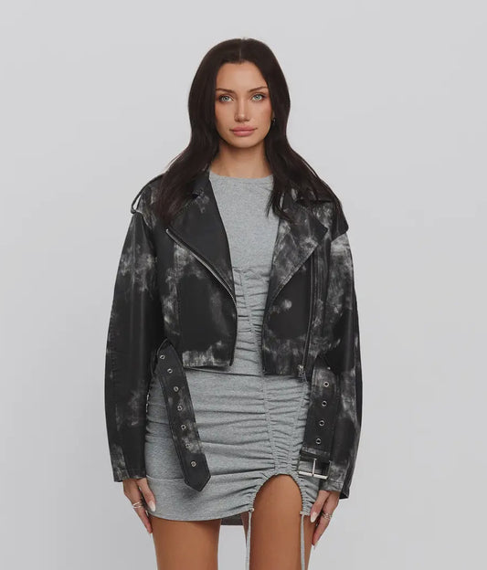 Acid wash cropped jacket