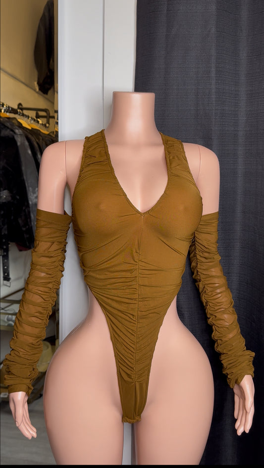 Ruched mesh bodysuit