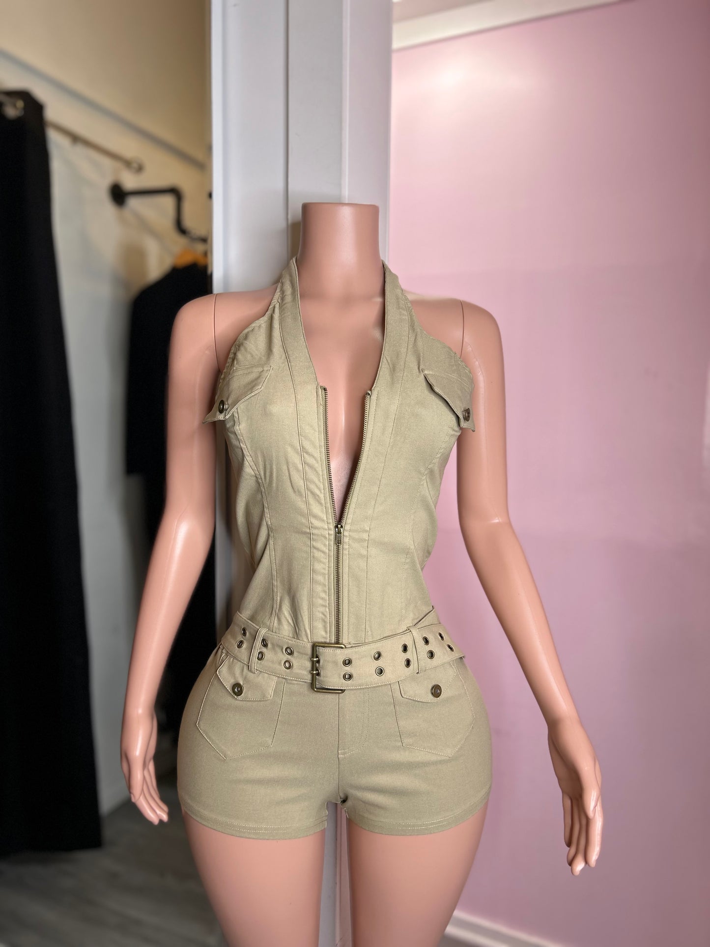 Khaki woven romper