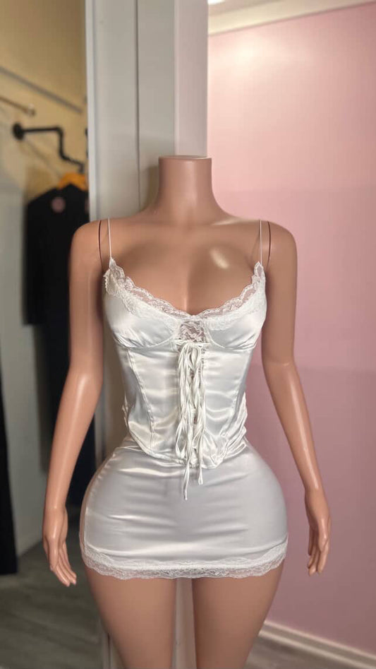 Satin mini skirt set