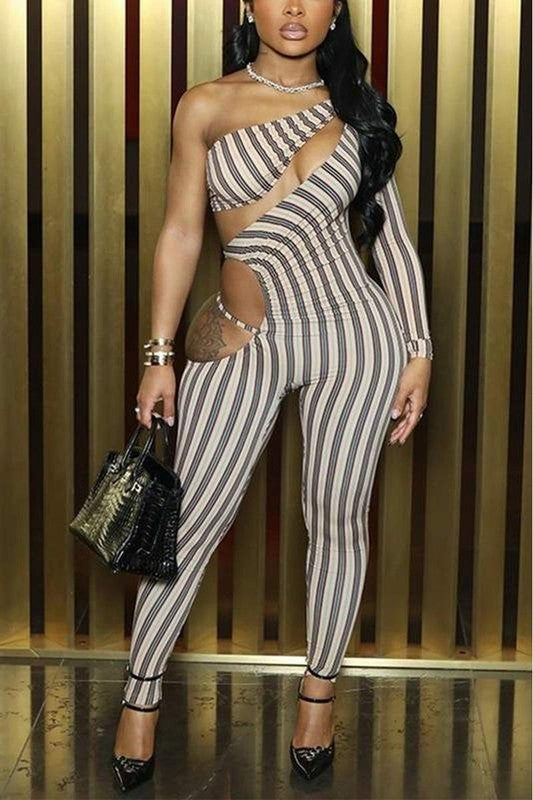 One slv stripe jumpsuit