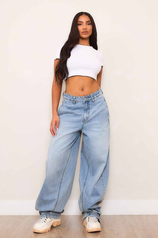 Buckle baggy jeans