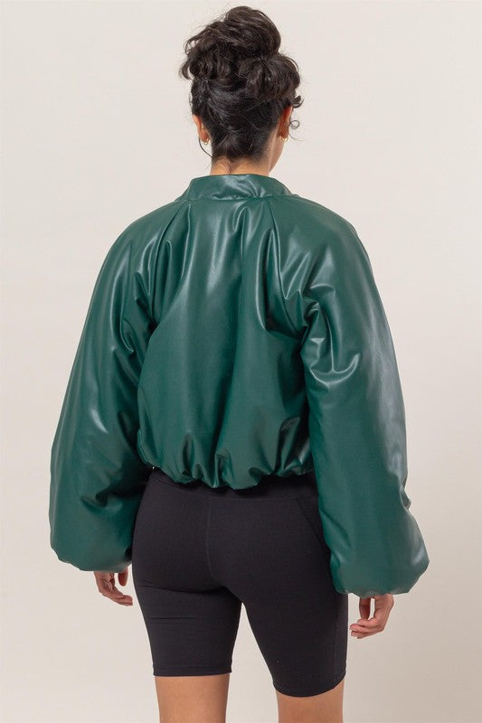 Leather puffer bomber