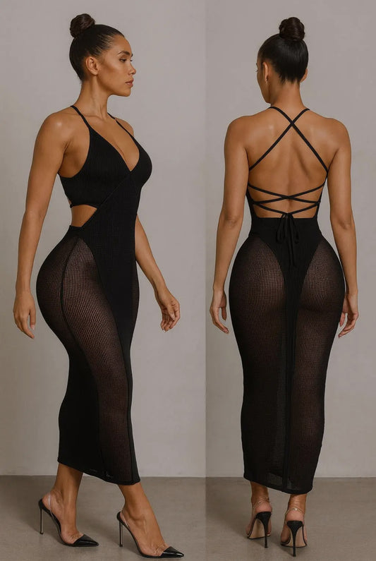 Popcorn mesh midi dress