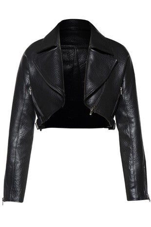 Leather collared crop jacket