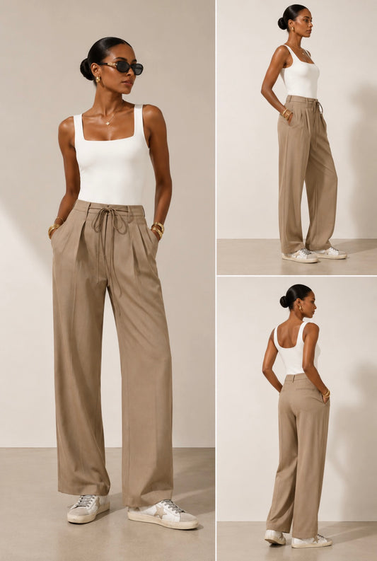 Pleated woven trouser