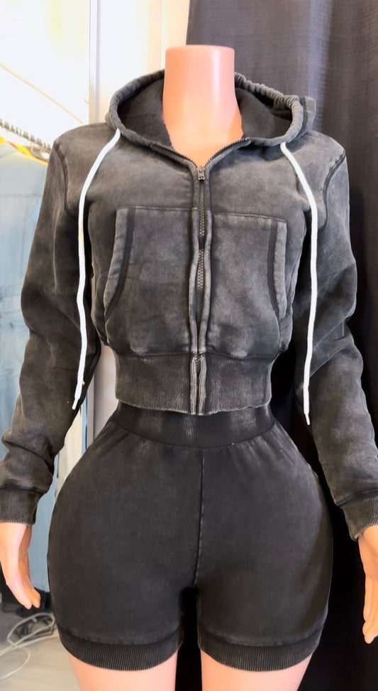 Washed hoodie short set