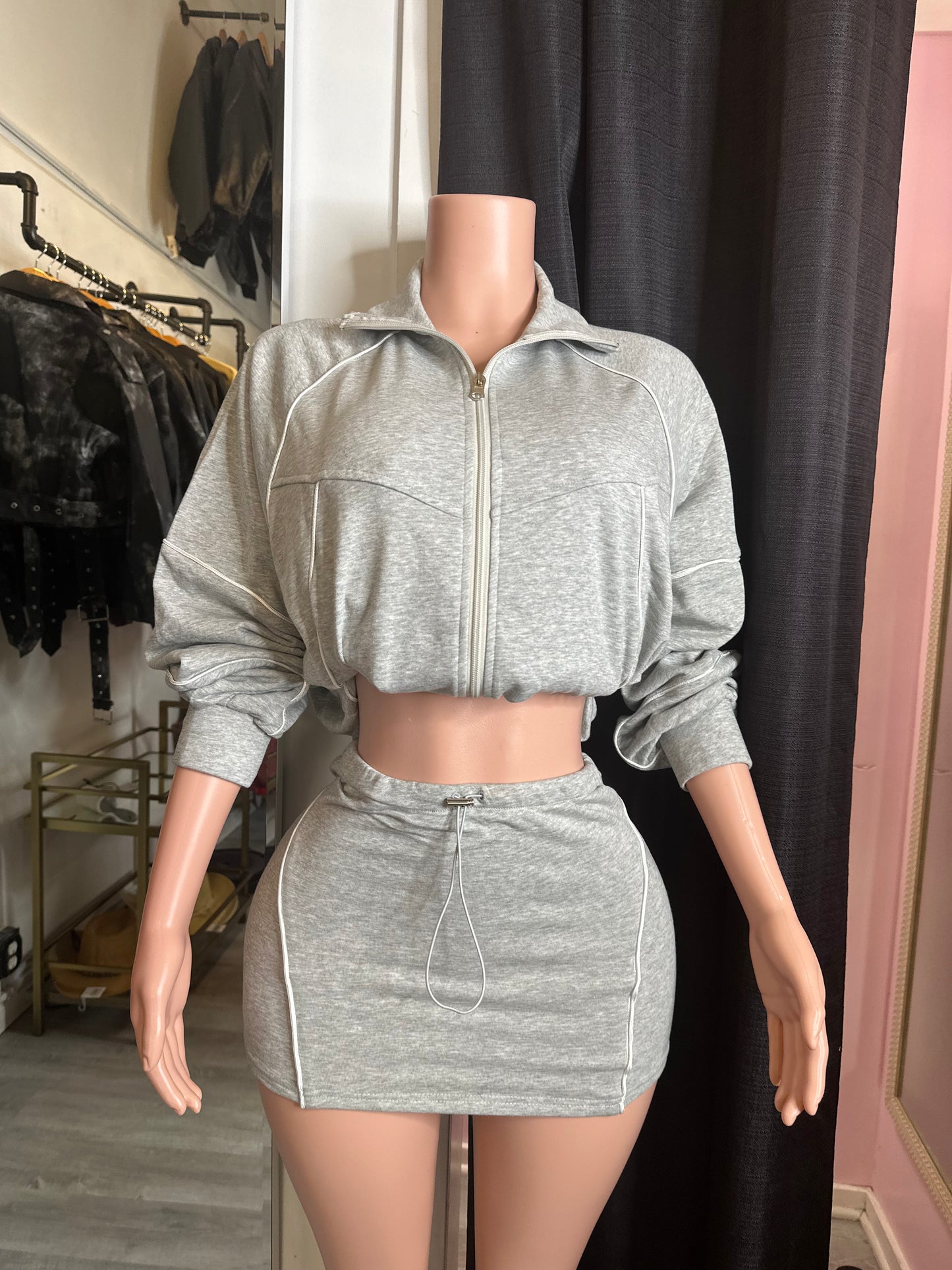 French tracksuit mini skirt set