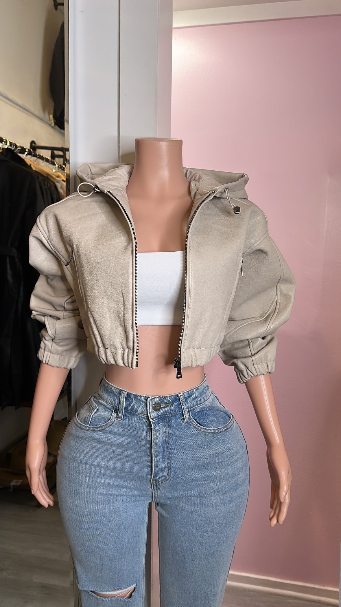 Urban leather crop jacket