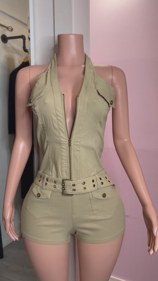 Khaki woven romper